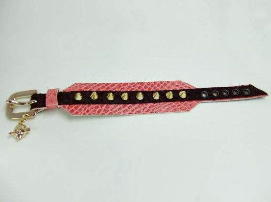 PULSEIRA DE COURO ROSA COM SPIKES